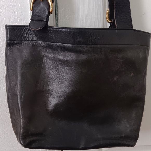 Authentic Large COACH Navy Blue black Genuine Leather top double handle shoulder - Picture 9 of 9